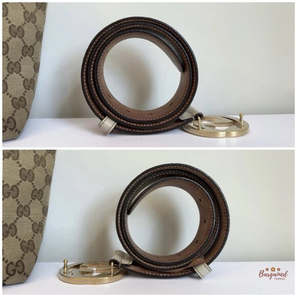 Authentic Gucci Cream Guccissima Leather Gold Interlocking G Buckle Belt 75/30 - Picture 7 of 13